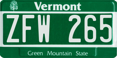 VT license plate ZFW265