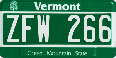 VT license plate ZFW266