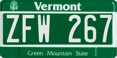 VT license plate ZFW267