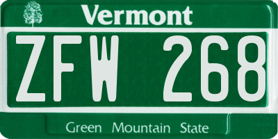 VT license plate ZFW268