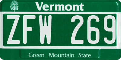 VT license plate ZFW269