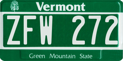 VT license plate ZFW272