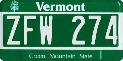 VT license plate ZFW274