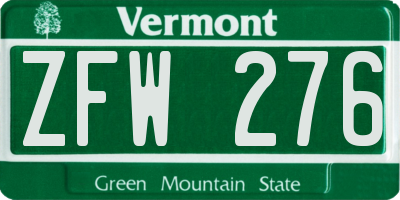 VT license plate ZFW276