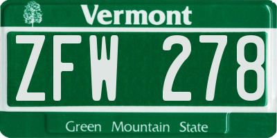 VT license plate ZFW278