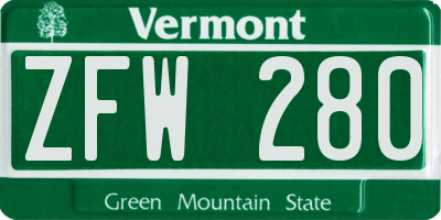 VT license plate ZFW280