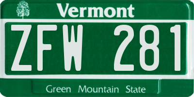 VT license plate ZFW281
