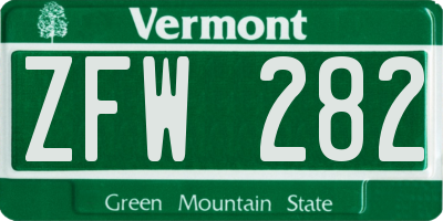 VT license plate ZFW282