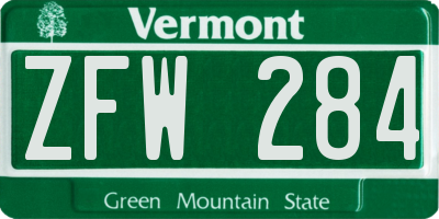 VT license plate ZFW284