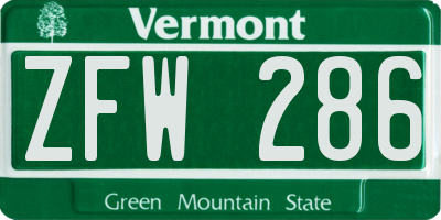 VT license plate ZFW286