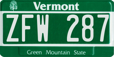 VT license plate ZFW287
