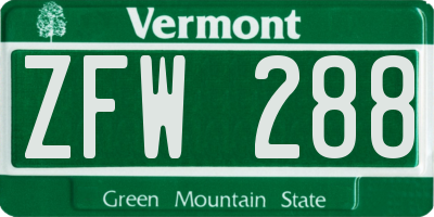 VT license plate ZFW288