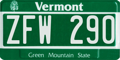 VT license plate ZFW290