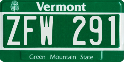 VT license plate ZFW291
