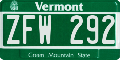 VT license plate ZFW292