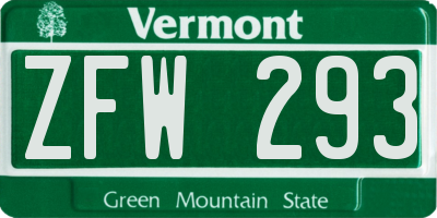 VT license plate ZFW293