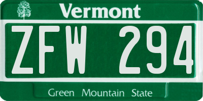 VT license plate ZFW294