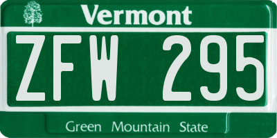 VT license plate ZFW295