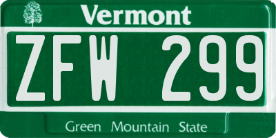 VT license plate ZFW299