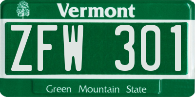 VT license plate ZFW301