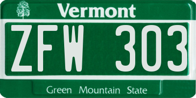 VT license plate ZFW303