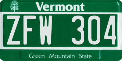 VT license plate ZFW304