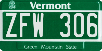 VT license plate ZFW306