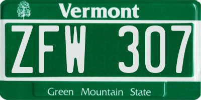 VT license plate ZFW307