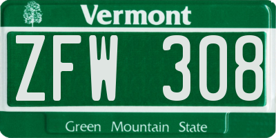 VT license plate ZFW308