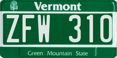 VT license plate ZFW310