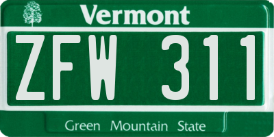 VT license plate ZFW311