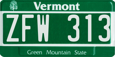 VT license plate ZFW313