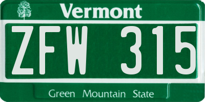 VT license plate ZFW315