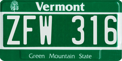 VT license plate ZFW316
