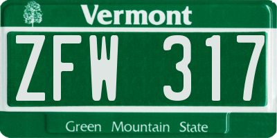 VT license plate ZFW317