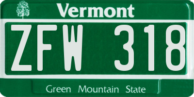 VT license plate ZFW318