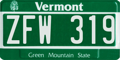 VT license plate ZFW319