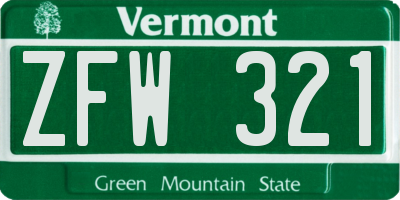VT license plate ZFW321