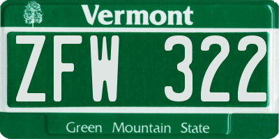 VT license plate ZFW322