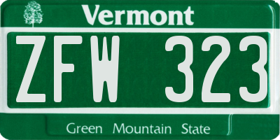 VT license plate ZFW323