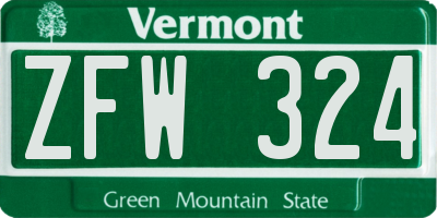 VT license plate ZFW324