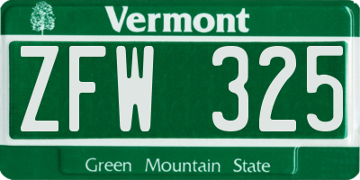 VT license plate ZFW325