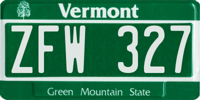 VT license plate ZFW327