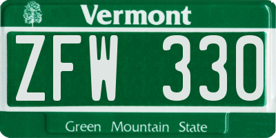 VT license plate ZFW330