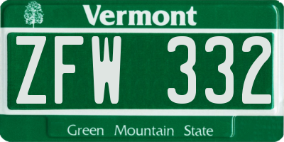 VT license plate ZFW332