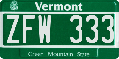 VT license plate ZFW333