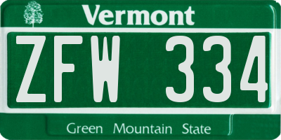 VT license plate ZFW334