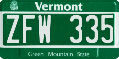 VT license plate ZFW335