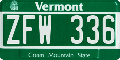 VT license plate ZFW336