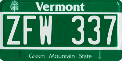 VT license plate ZFW337